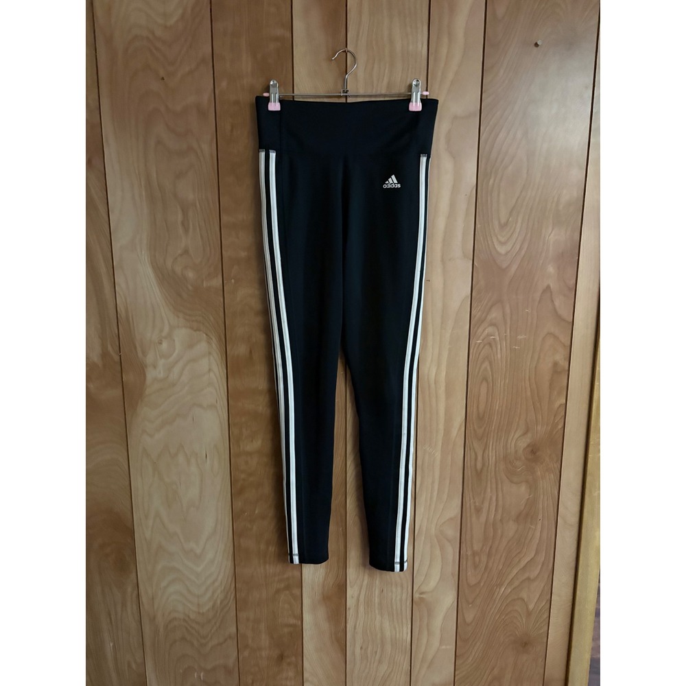 Adidas Womens Climalite High Waisted 3 Stripe Leggings Black‎ White Size S